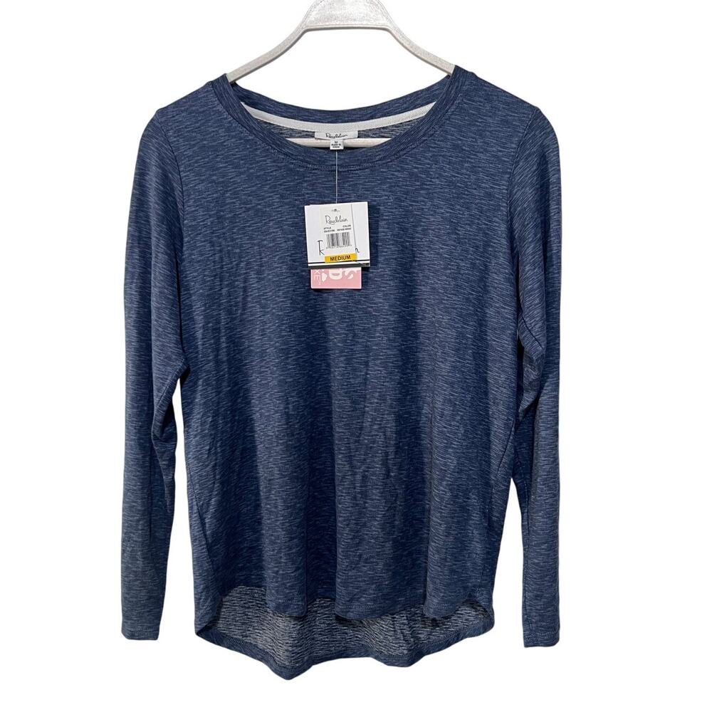 ROUDELAIN WOMENS MEDIUM LUXE LONG SLEEVE LOUNGE TOP SPACEDYE VINTAGE INDIGO BLUE